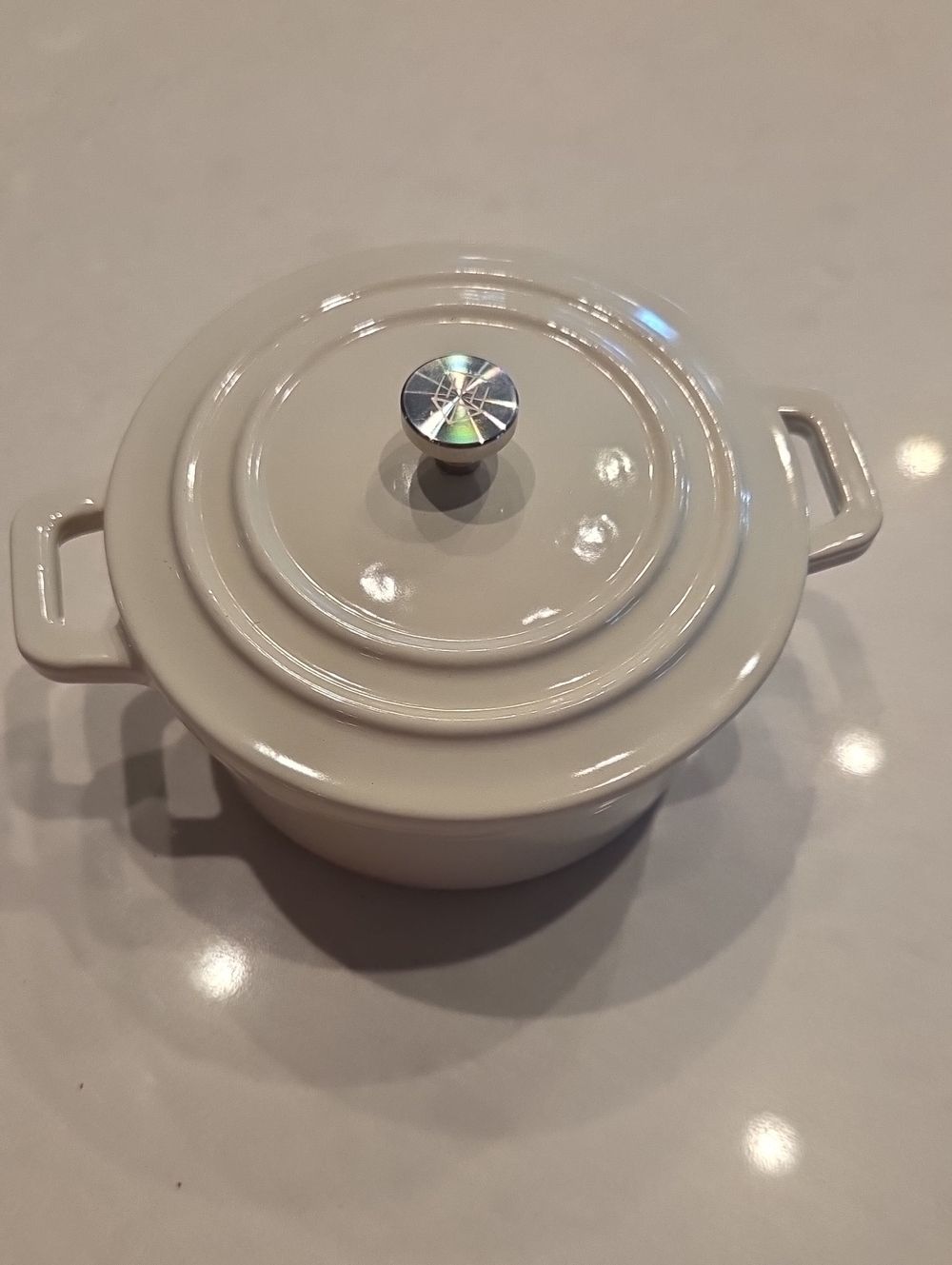 Hearth & Hand Cream Cast Iron And Ceramic Casserole with Silver-Tone Knob